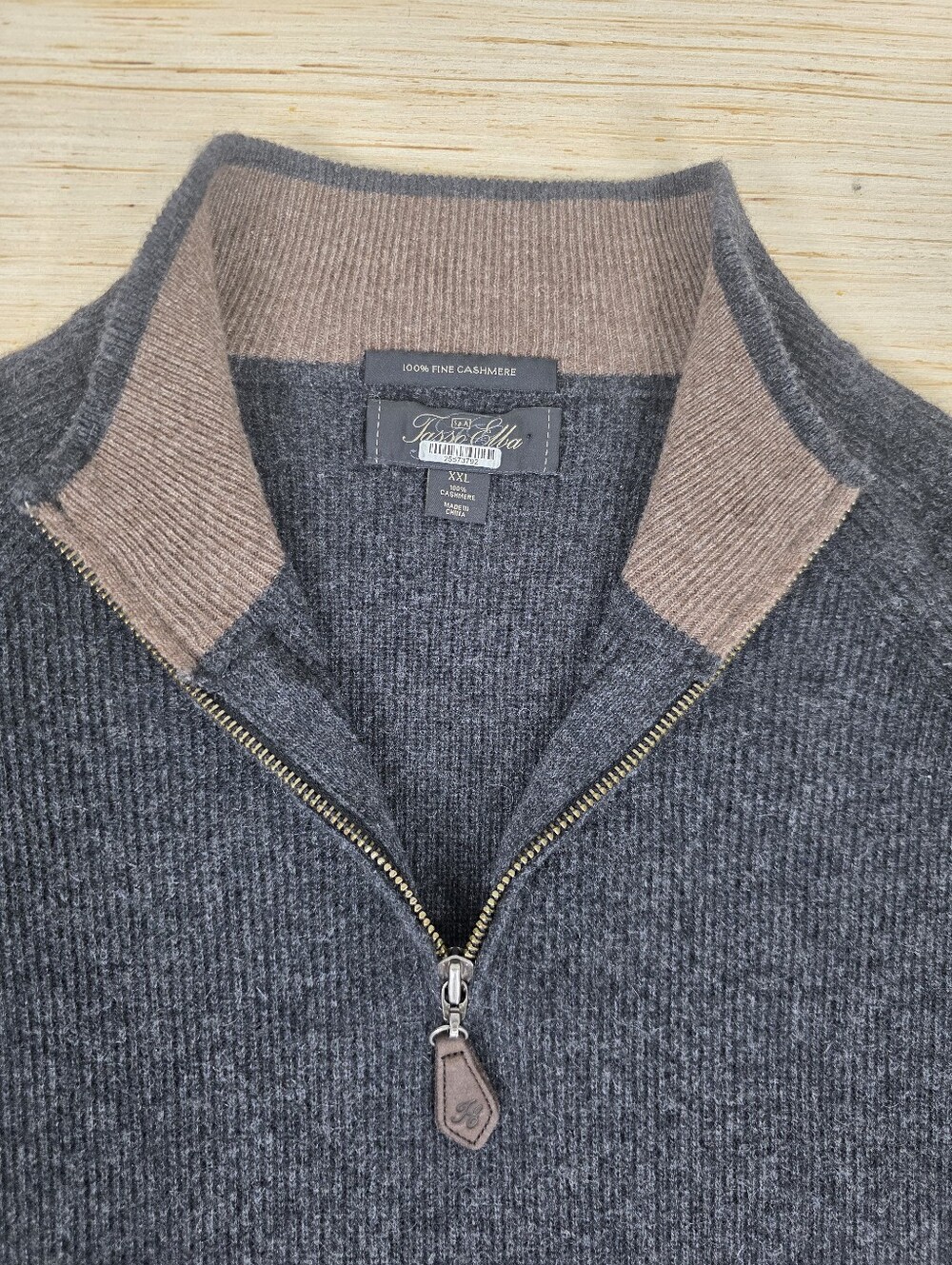 Tasso Elba Men’s XXL 100% Fine Cashmere Quarter Zip Sweater Charcoal Gray Luxury